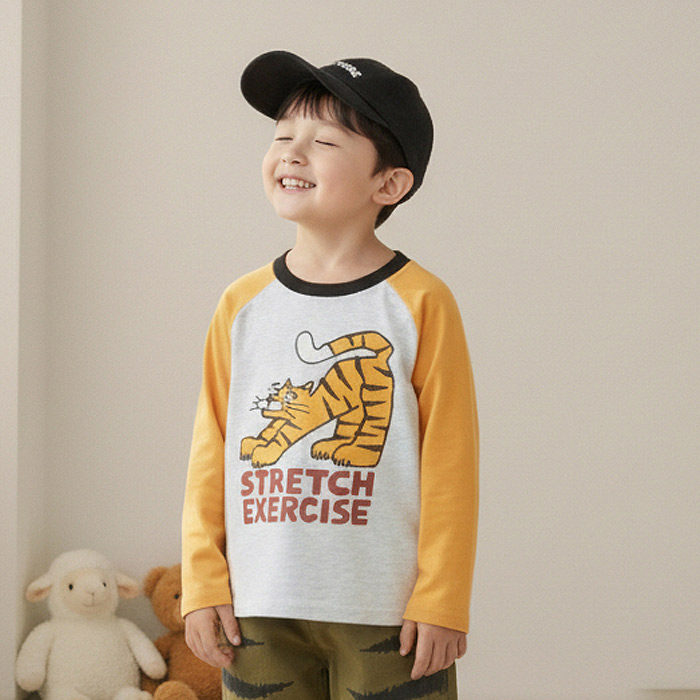 卡通老虎拼色插肩袖T恤 OrangeMom韩国代购童装26春款男童儿童613,童装/婴儿装/亲子装,T恤,淘宝优惠券,粉丝福利购,淘宝优惠卷