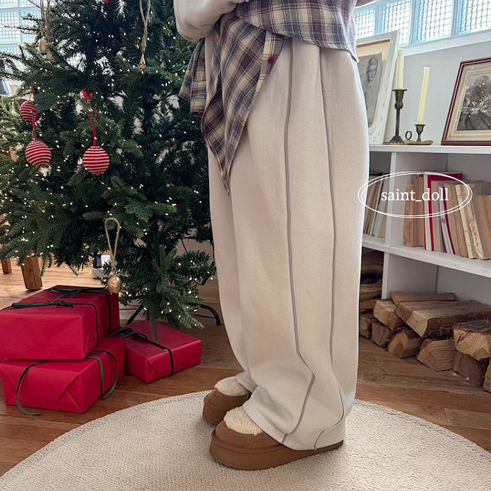 儿童线条加绒阔腿休闲裤 韩国南大门童装2025冬款中大女童长裤066