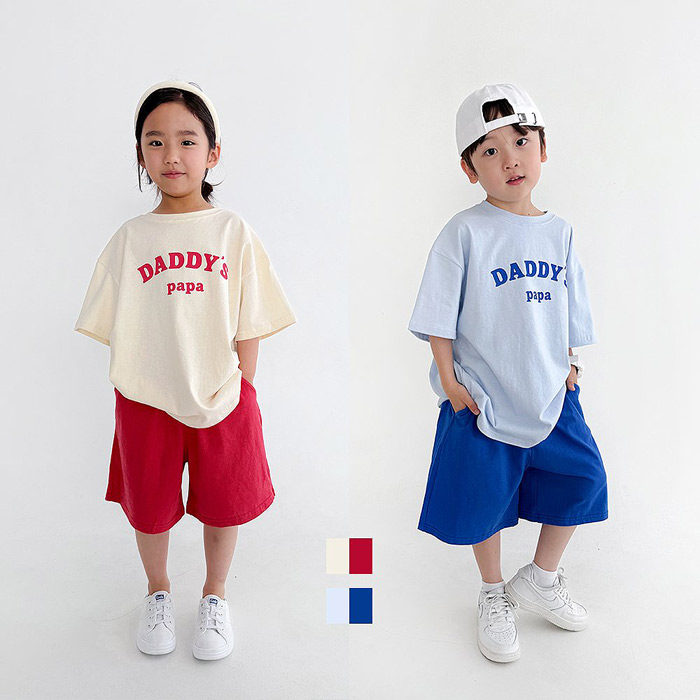 中大童男女童字母短袖短裤套装 Dsaint韩国代购童装26夏运动服705