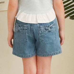 童装 26夏中大女童973 VIVIELLY韩国南大门代购 儿童蝴蝶结牛仔短裤