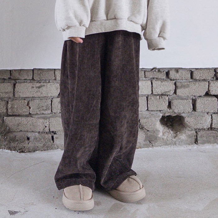 儿童金丝绒阔腿休闲裤 韩国代购进口童装25冬款中大男女童长裤313