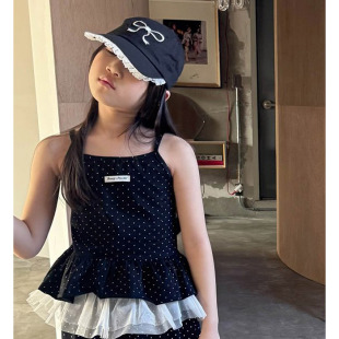 26夏款 南大门童装 2301 BUNNY韩国代购 中大童女童波点荷叶边吊带衫