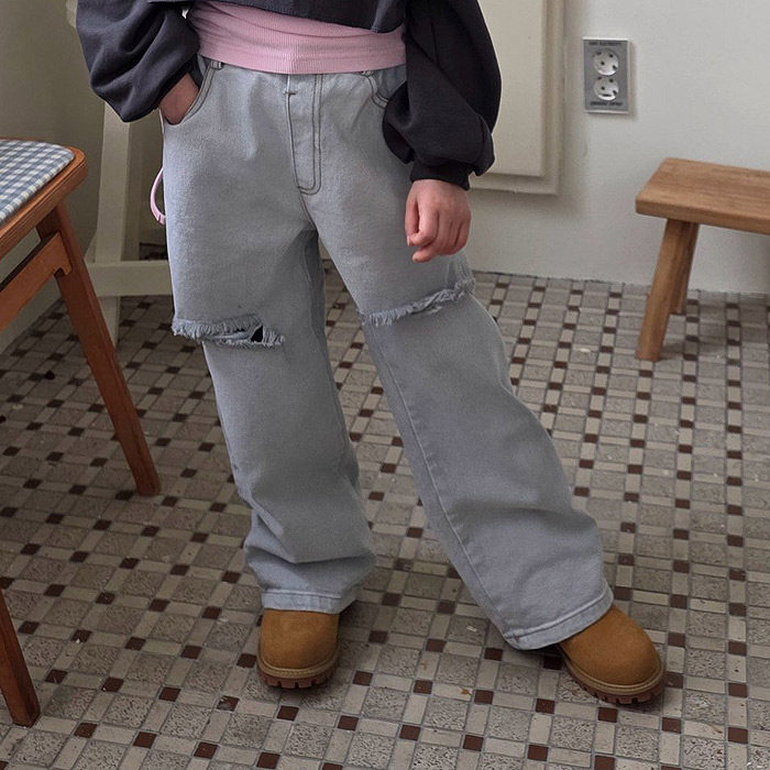 中大童女童时尚破洞牛仔裤 COMMA韩国代购童装26春款儿童长裤 605