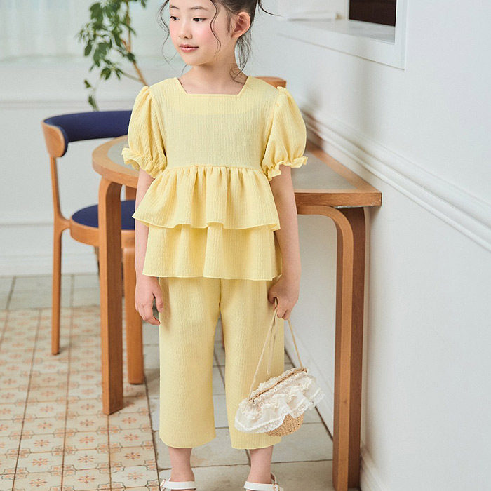 小童女童方领娃娃衫裤子套装 BBB韩国代购进口童装26夏款儿童2261