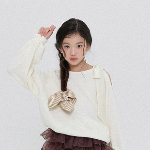 中大女童蝴蝶结甜美针织卫衣 FORK韩国代购进口童装26春款儿童349