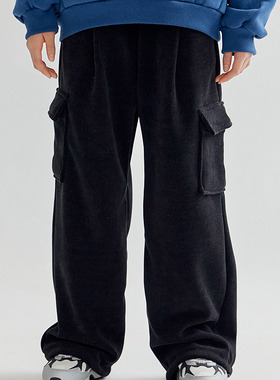 DAWON中大女童加绒坑纹工装直筒裤 韩国代购童装25冬儿童长裤098