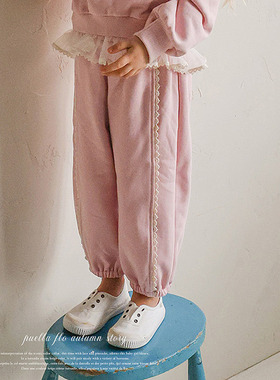 女童小童蕾丝边束脚休闲裤 FLO韩国南大门童装代购26春款女童551