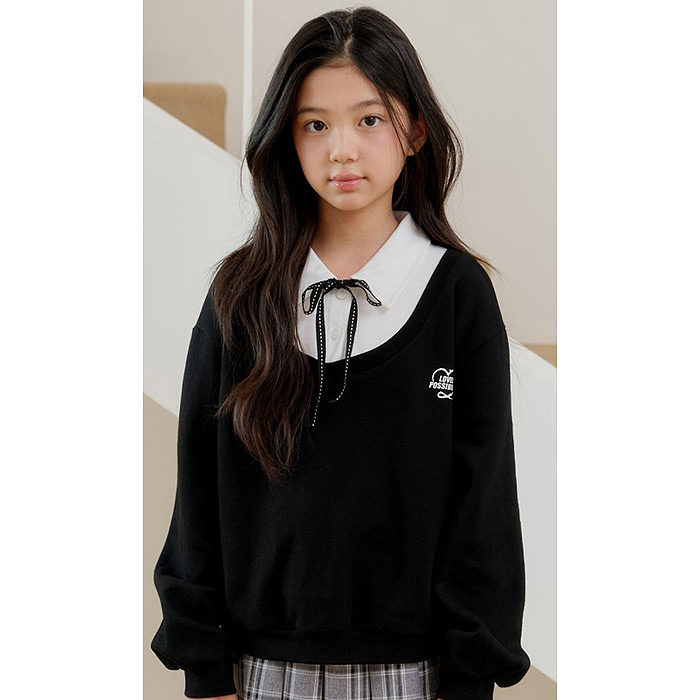 中大童女童淑女蝴蝶结假两件翻领T恤 BOOM韩国代购童装26秋款780