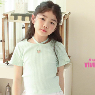 儿童洋气爱心短袖 童装 26夏款 中大女童上衣973 T恤VIVIELLY韩国代购