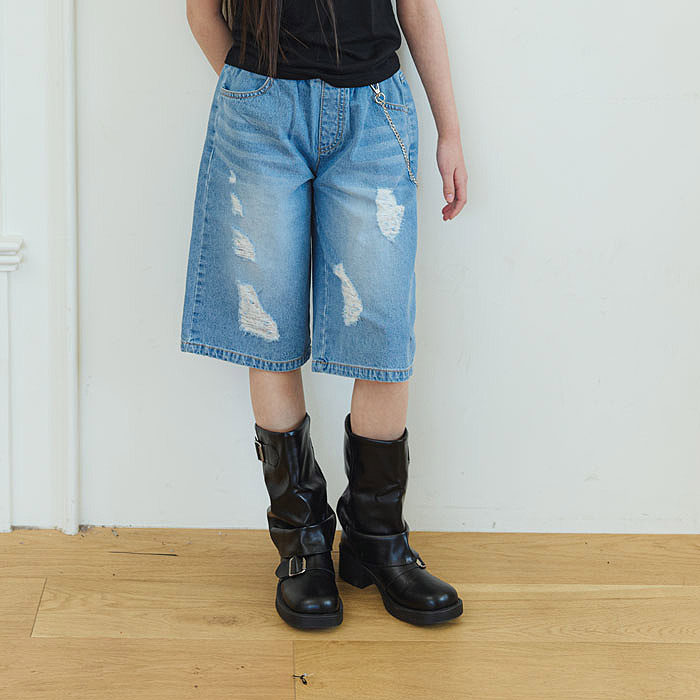 中大女童破洞牛仔六分短裤 SM2韩国代购南大门童装26夏款儿童873