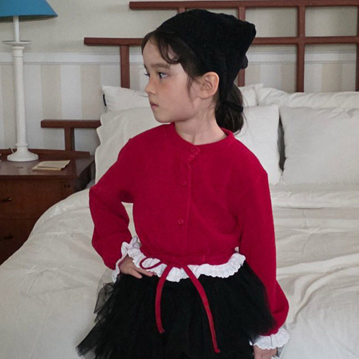 中大童女童蕾丝边短款开衫 COMMA韩国代购童装26春款儿童外套605