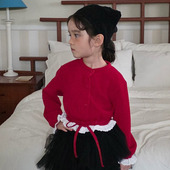 开衫 COMMA韩国代购 童装 中大童女童蕾丝边短款 26春款 儿童外套605