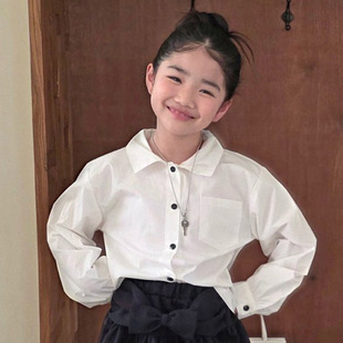 中大童女童百搭翻领白色打底衬衫COMMA韩国代购童装26春款儿童605