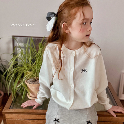 中小童百搭蝴蝶结开衫 POISSON韩国代购进口童装26春儿童女童143