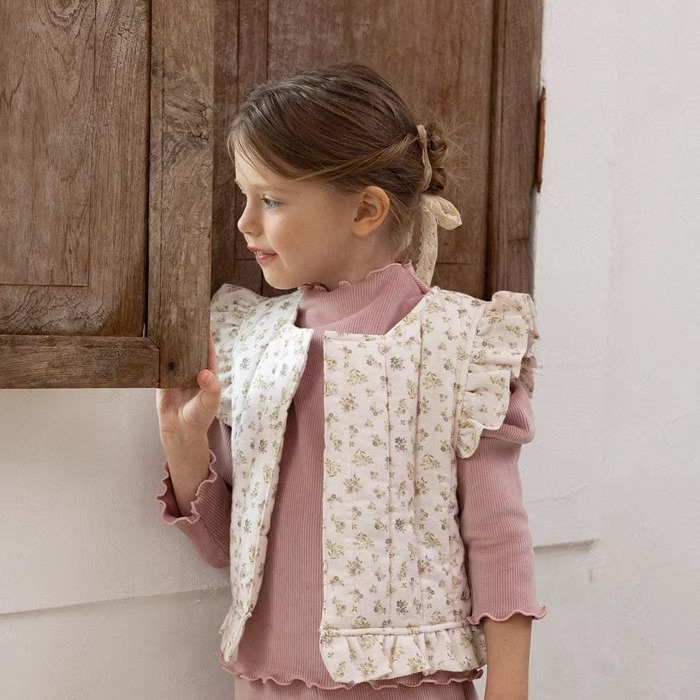 儿童碎花夹棉公主菲边马甲 韩国代购南大门童装2025冬款女童5201