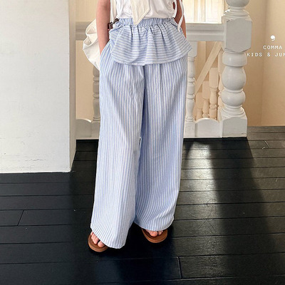 中大童女童竖条纹阔腿裤裙裤 COMMA韩国代购童装26夏新款长裤605