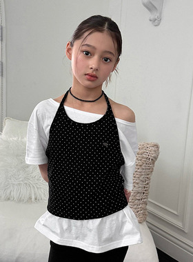中大童女童洋气挂脖露肩短袖T恤 MATILDA韩国代购童装26夏儿童986