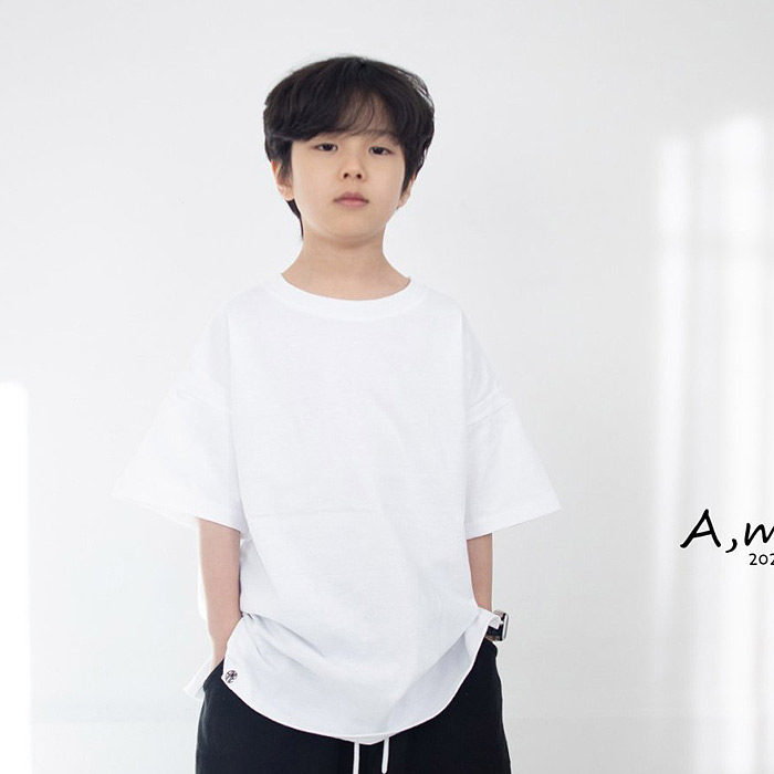 儿童纯色百搭短袖T恤 AME韩国代购童装26春款中大童男童打底衫508