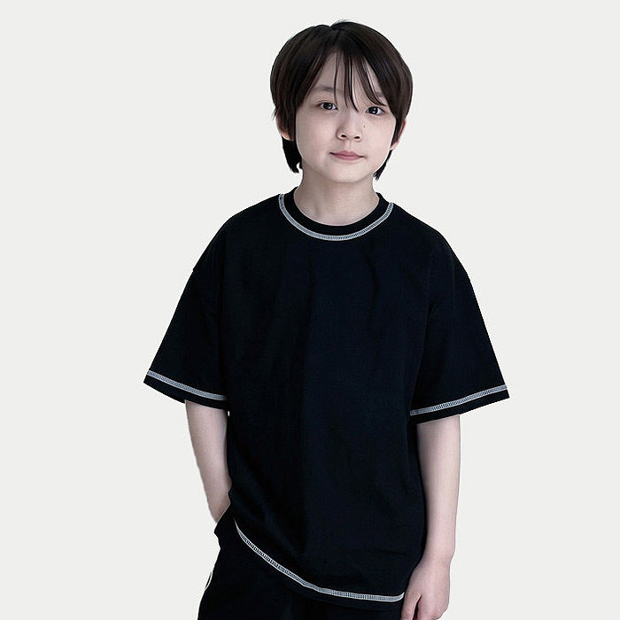 中大童男女童明线纯色休闲短袖T恤 Play韩国代购童装26夏儿童043
