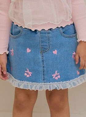 儿童洋气樱桃牛仔短裙 ERU韩国代购南大门童装26春款女童裙裤941