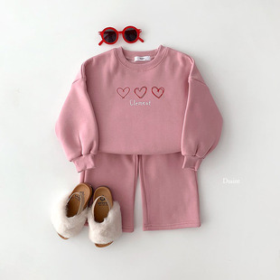 中大女童爱心阔腿裤薄绒套装 Dsaint韩国童装代购25冬款运动服705