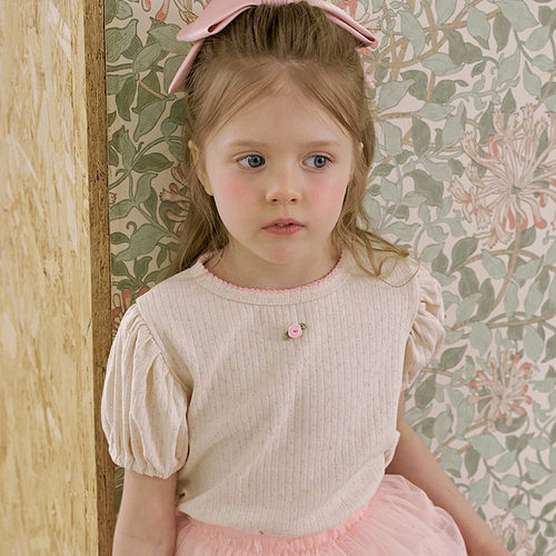 女童小童甜美泡泡短袖T恤 berry韩国代购童装26夏新款儿童上衣040