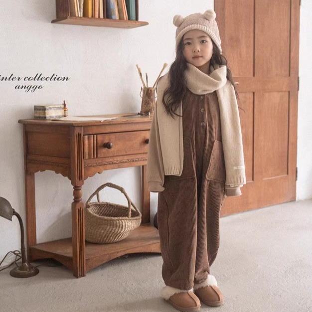 代购儿童灯芯绒休闲连身裤 韩国南大门童装25冬款男女童连体裤608