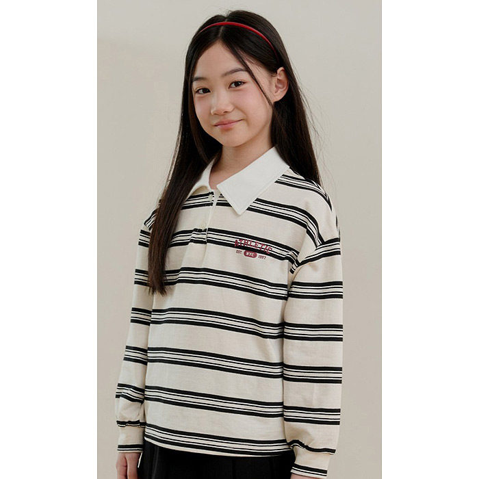 中大童女童百搭条纹翻领T恤 BOOM韩国代购童装26秋儿童POLO衫780