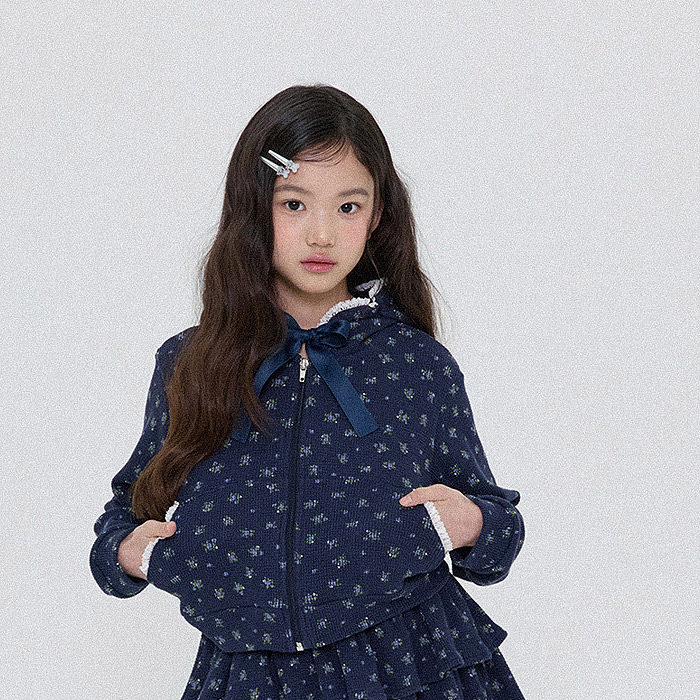 中大童女童碎花短款连帽外套 FORK韩国代购进口童装26春款儿童349