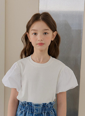 中大童女童百搭纯色泡泡短袖T恤Dore韩国代购童装26夏季款儿童431