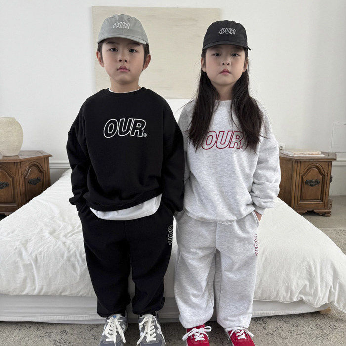 儿童字母卫衣套装 OUR韩国代购童装26春款中大童男女童运动服513