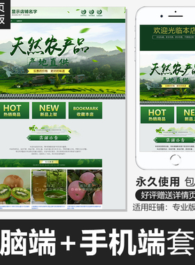 绿色淘宝店铺装修模板永久免费包安装无线首页设计农产品水果特产