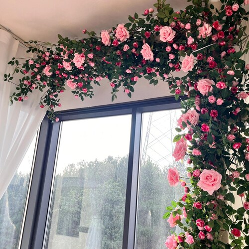 仿真玫瑰假花藤条空调水管子遮