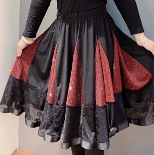摩登舞气质广场舞跳舞裙子大摆裙松紧腰新款半身裙新款交际舞蹈裙