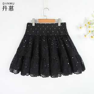 跳舞裙子网纱三步踩裙子打底百搭半身裙大摆蓬蓬裙网纱蛋糕裙9