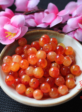古风宫花发簪DIY饰品配件材料天然B货玉石珠子10MM红橙色渐变圆珠
