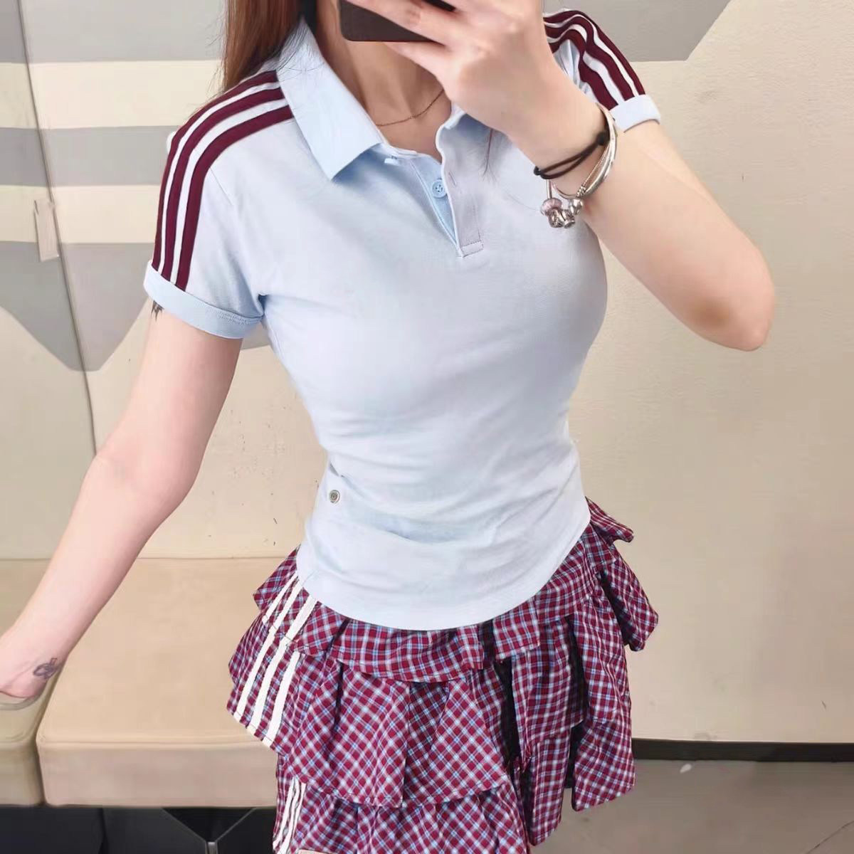一折专区丨品牌折扣丨2026春夏季短袖t恤女三条杠条纹POLO衫体恤