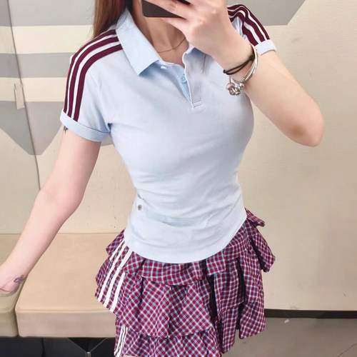 一折专区丨品牌折扣丨2026春夏季短袖t恤女三条杠条纹POLO衫体恤