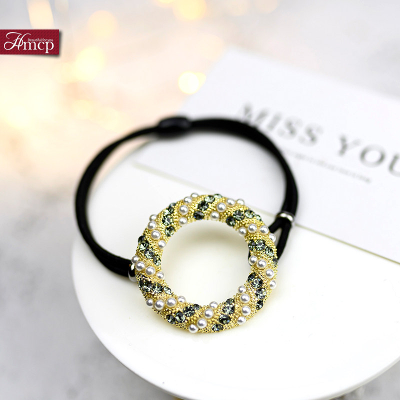 新款珍珠镶钻发圈水晶简约气质精致高级感轻奢复古头绳韩国发饰女