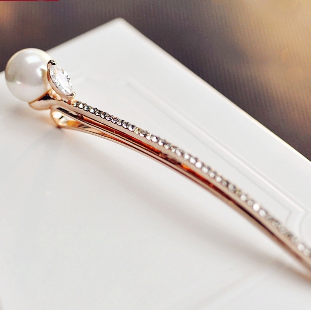 长一字夹顶夹后脑勺发夹珍珠水钻