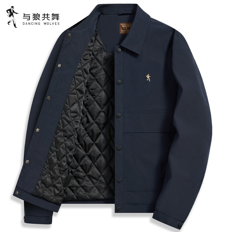 【夹棉保暖】与狼共舞翻领夹克男士2023秋冬新款商务防风工装外套,男装,夹克,淘宝优惠券,粉丝福利购,淘宝优惠卷