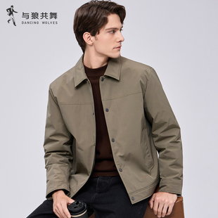 【鹅绒内胆】与狼共舞翻领羽绒夹克男2025秋冬新款石墨烯轻暖外套