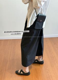 韩国原厂！有腔调！小众设计感日系山本裙裤女八分休闲裤包邮