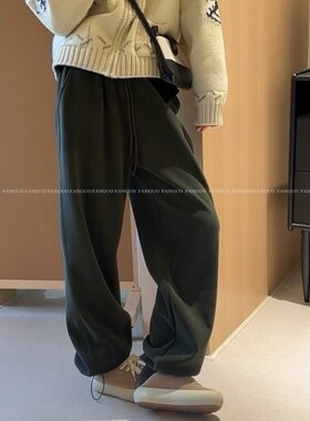 韩国订单！暖呼呼～加厚保暖摇粒绒休闲卫裤直筒束脚裤子女