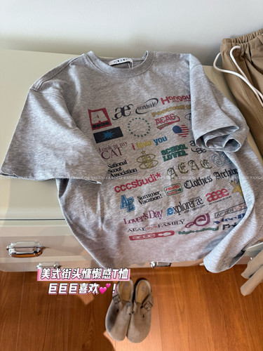 aea*联名款 字母logo大集合 复古百搭宽松短袖T恤女包邮