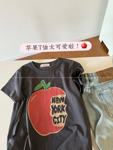 韩国Mue* 上身狠高级大苹果/炭灰色正肩显瘦全棉短袖T恤女包邮