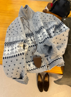 韩国fu*e  巨洋气！北欧复古费尔岛毛衣立领拉链针织外套女