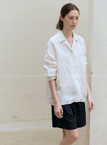 古巴领！法式复古休闲慵懒气质100%亚麻长袖亚麻衬衫女春秋