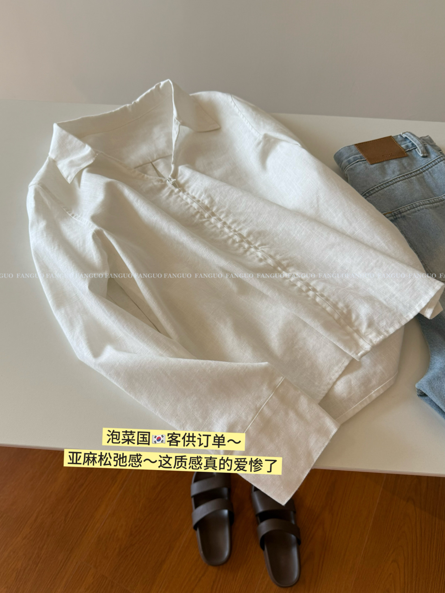 韩国订单!高级ins 亚麻水洗V领拉链短款外套Polo衬衫女包邮