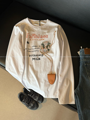 韩国spell* 重磅全棉220g 奶牛农场 慵懒风长袖T恤女